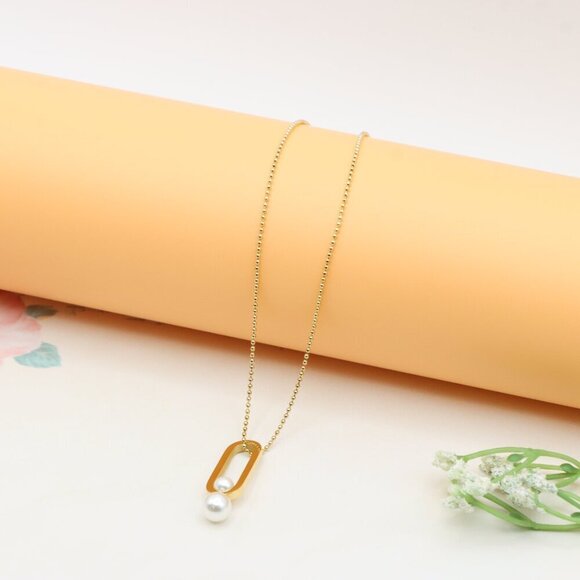 Gold Plated Pearl Drop Pendant Necklace, XPNL0313 - Picture 9 of 13
